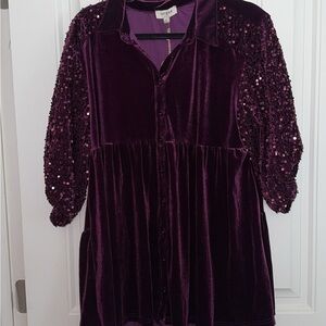 Purple Velvet Tunic with Sequins